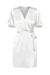 Adelyn Rae Glice Wrap-effect Belted Sateen Mini Dress In White