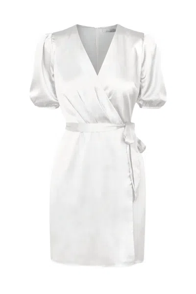 Adelyn Rae Glice Wrap-effect Belted Sateen Mini Dress In White