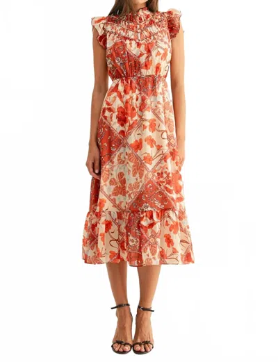 Adelyn Rae Grayson Flutter Sleeve Midi Dress In Rust Multi In Red