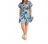 Adelyn Rae Halton Puff Sleeve Printed Mini Dress In Multi In Blue