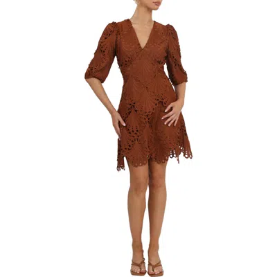 Adelyn Rae Harper Lace Minidress In Toffee