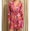 ADELYN RAE HAVEN BELTED SURPLICE MINI DRESS IN ULTRA PINK FLORAL