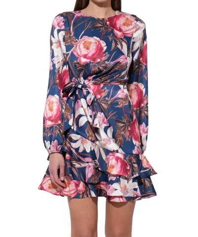 Adelyn Rae Irisa Gathered Ruffle Mini Dress In Navy In Blue