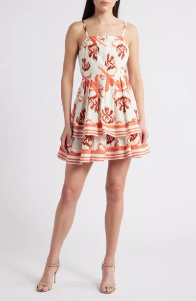 Adelyn Rae Isla Ikat Print Tiered Cotton Minidress In Neutral