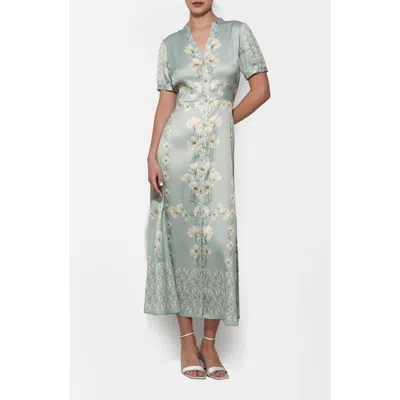 Adelyn Rae Jailyn Floral Print Satin Maxi Dress In Gray