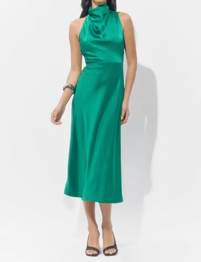 Adelyn Rae Jodie High Neck Satin Midi Dress In Emerald In Green