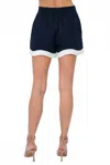 Adelyn Rae Jora Scalloped Linen Trim Pull Up Shorts In Navy Blue With White In Blue