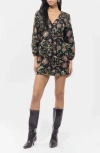Adelyn Rae Juno Embroidered Blouson Sleeve Minidress In Brown