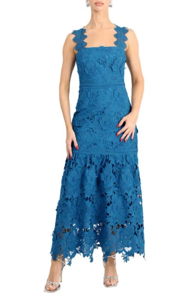 Adelyn Rae Karia Drop Waist Lace Midi Dress In Blue