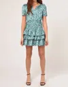 Adelyn Rae Kariza Tiered Mini Dress In Teal/white In Multi