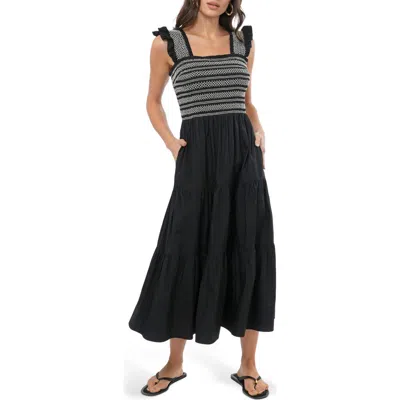 Adelyn Rae Katie Smocked Midi Sundress In Black