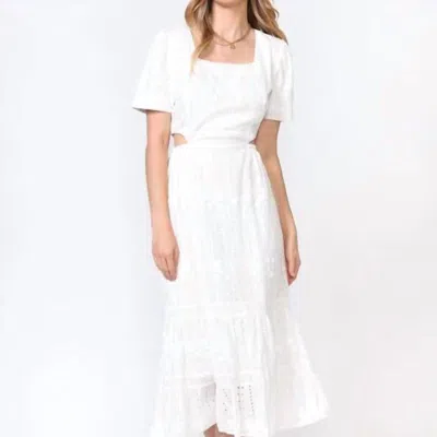 Adelyn Rae Katina Embroidered Cut Out Midi Dress In White