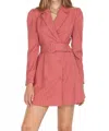 Adelyn Rae Kayla Pinstripe Belted Blazer Dress In Desert Rose In Pink