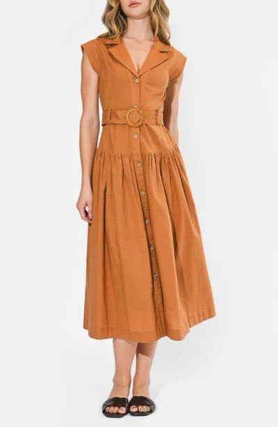 Adelyn Rae Kennedy Belted Midi Shirtdress In Brown
