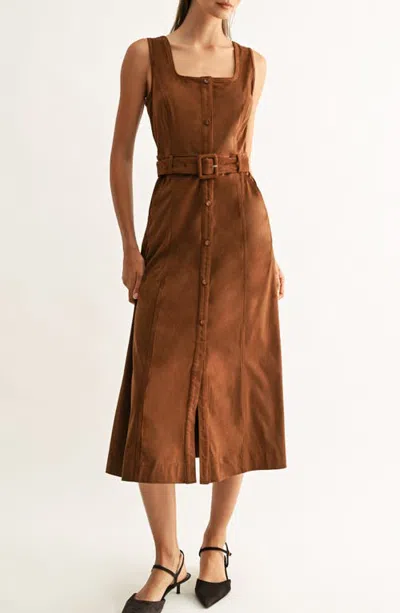 Adelyn Rae Kensley Faux Suede Midi Shirtdress In Brown