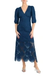 Adelyn Rae Kinsley Puff Sleeve Lace Midi Dress In Teal