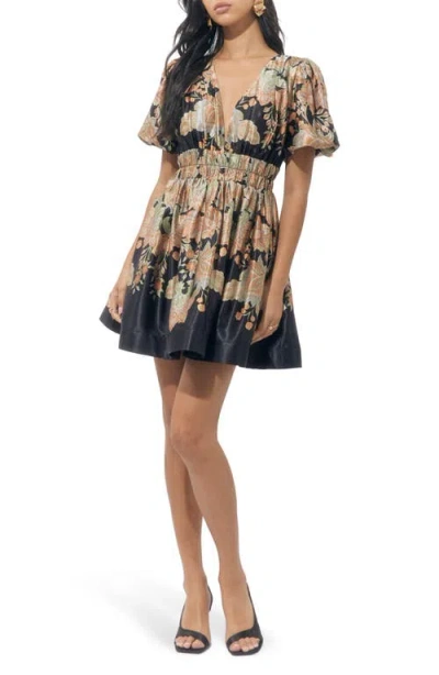 Adelyn Rae Koi Print Puff Sleeve Dress In Multi