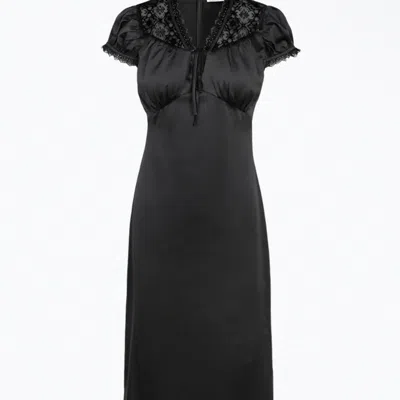 Adelyn Rae Lace-trimmed Satin Midi Dress In Black