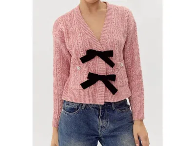Adelyn Rae Lauren Bow Front Jewel Cardigan In Blush