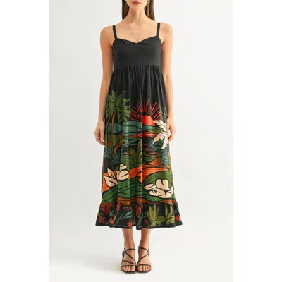 Adelyn Rae Leah Tropical Print Babydoll Midi Sundress In Multi