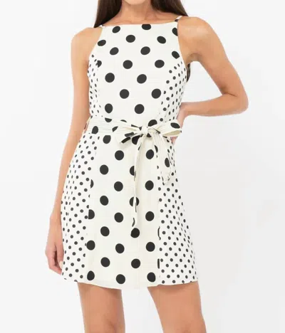 Adelyn Rae Lelou Polka Dot Tie Dress In Ivory/black In Multi