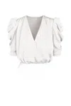 Adelyn Rae Lila Wrap-effect Sateen Bodysuit In White In White
