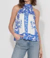 Adelyn Rae Logan Print Halter Top In Electric Blue In Blue