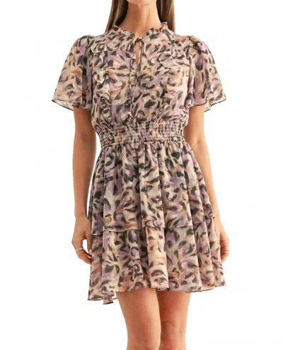 Adelyn Rae Lorena Flutter Sleeve Dress In Lavender/black In Brown