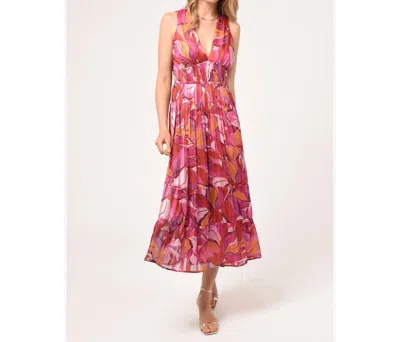 Adelyn Rae Loris Pleated Maxi Dress In Ultra Pink Floral In Red