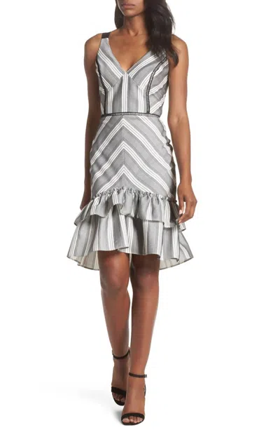 Adelyn Rae Lucille Sleeveless Ruffle Dress In Black/white In Multi