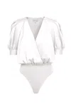 Adelyn Rae Lila Wrap-effect Sateen Bodysuit In White