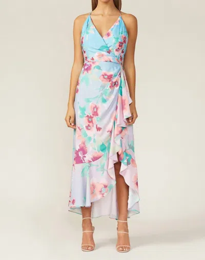 Adelyn Rae Maisy Midi Floral Dress In Blue Multi