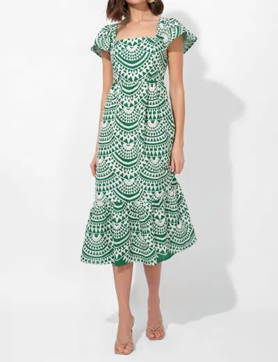 Adelyn Rae Maja Cotton Crochet Flutter Sleeve Midi Dress In Green