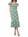 Adelyn Rae Maja Cotton Crochet Flutter Sleeve Midi Dress In Green In Green