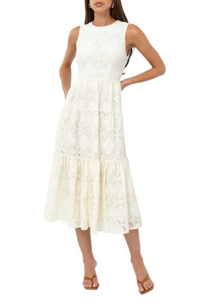 Adelyn Rae Marina Tiered Lace Midi Dress In Cream