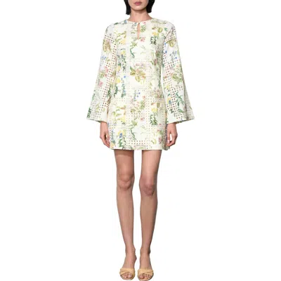 Adelyn Rae Marshall Embroidered Long Sleeve Cotton Minidress In White