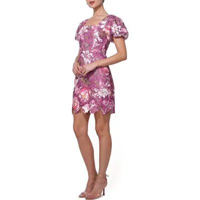 Adelyn Rae Maybelle Floral Lace Puff Sleeve Minidress In Purple