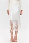 Adelyn Rae Milana Sequins Fringe Midi Skirt In Matte Ivory