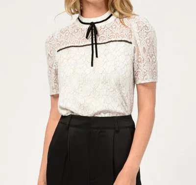 Adelyn Rae Nelli Puff Sleeve Lace Top In Black Constrast In Beige