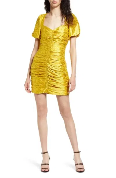 Adelyn Rae Nissa Puff Sleeve Dress In Honeycomb In Yellow