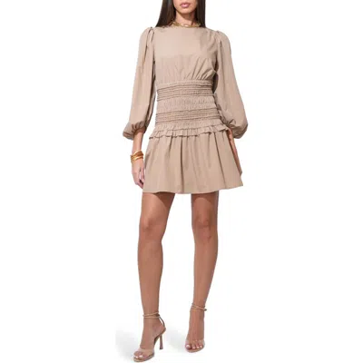 Adelyn Rae Nola Long Sleeve Minidress In Neutral