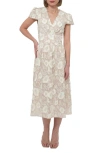 Adelyn Rae Nori 3d Embroidered Cotton Midi A-line Dress In Beige/cream