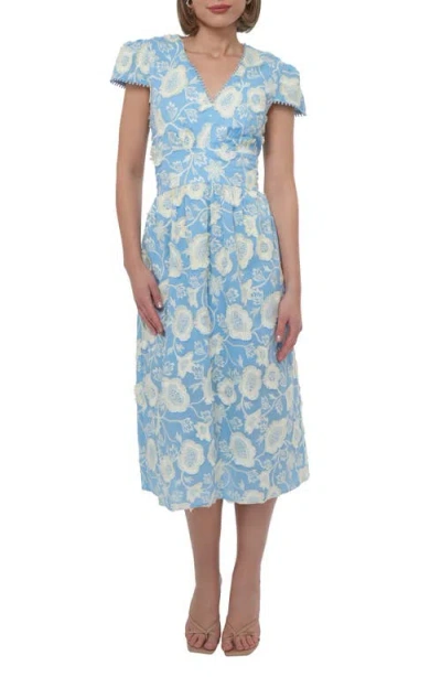 Adelyn Rae Nori 3d Embroidered Cotton Midi A-line Dress In Blue
