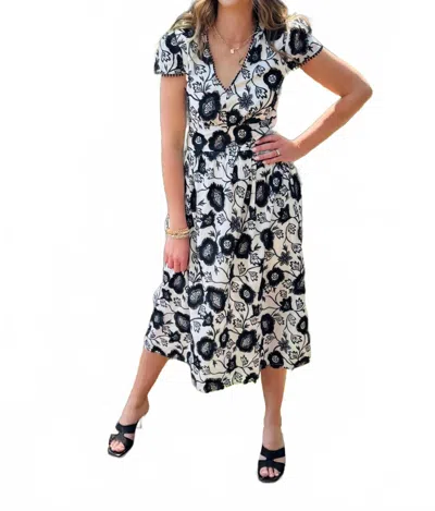 Adelyn Rae Nori 3d Midi Dress In Ivory/black In Gray