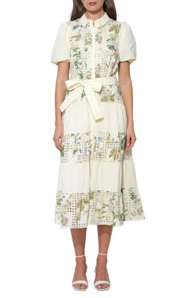 Adelyn Rae Octavia Button-up Tiered Midi Dress In White