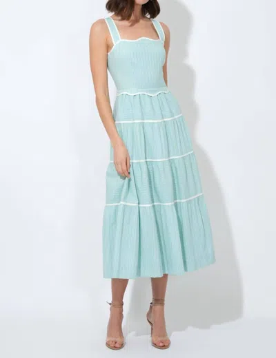 Adelyn Rae Oxford Cotton Tiered Dress In Aqua Green In Multi