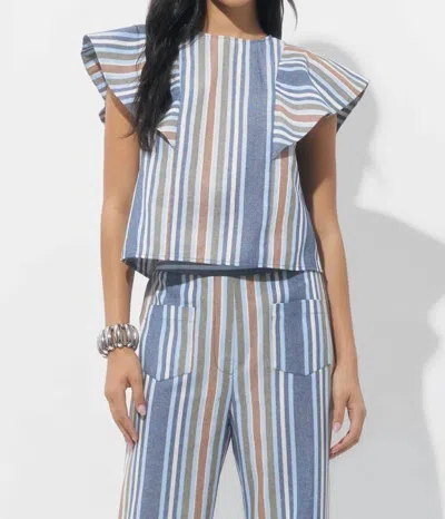 Adelyn Rae Palma Stripe Flutter Sleeve Top In Blue In Multi