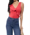 Adelyn Rae Palmas Asymmetrical Ruffle Bodysuit In Red In Red