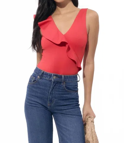 Adelyn Rae Palmas Asymmetrical Ruffle Bodysuit In Red