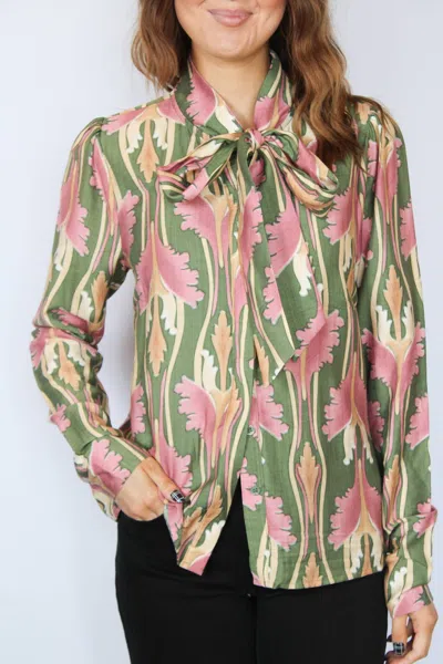 Adelyn Rae Paris Tie Neck Blouse In Floral In Multi